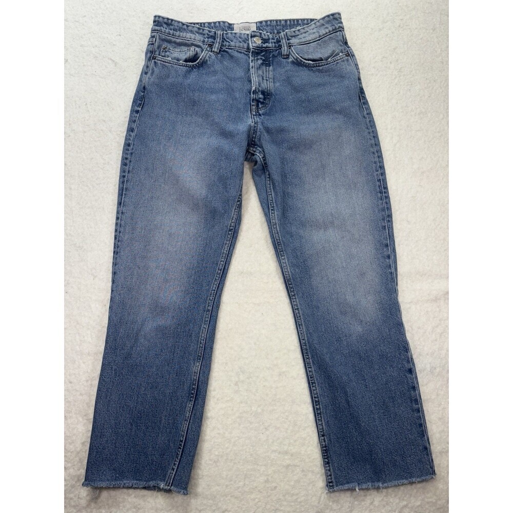 Zara Authentic Denim By TRF Button Fly Straight Leg Cropped Ankle Light Denim
